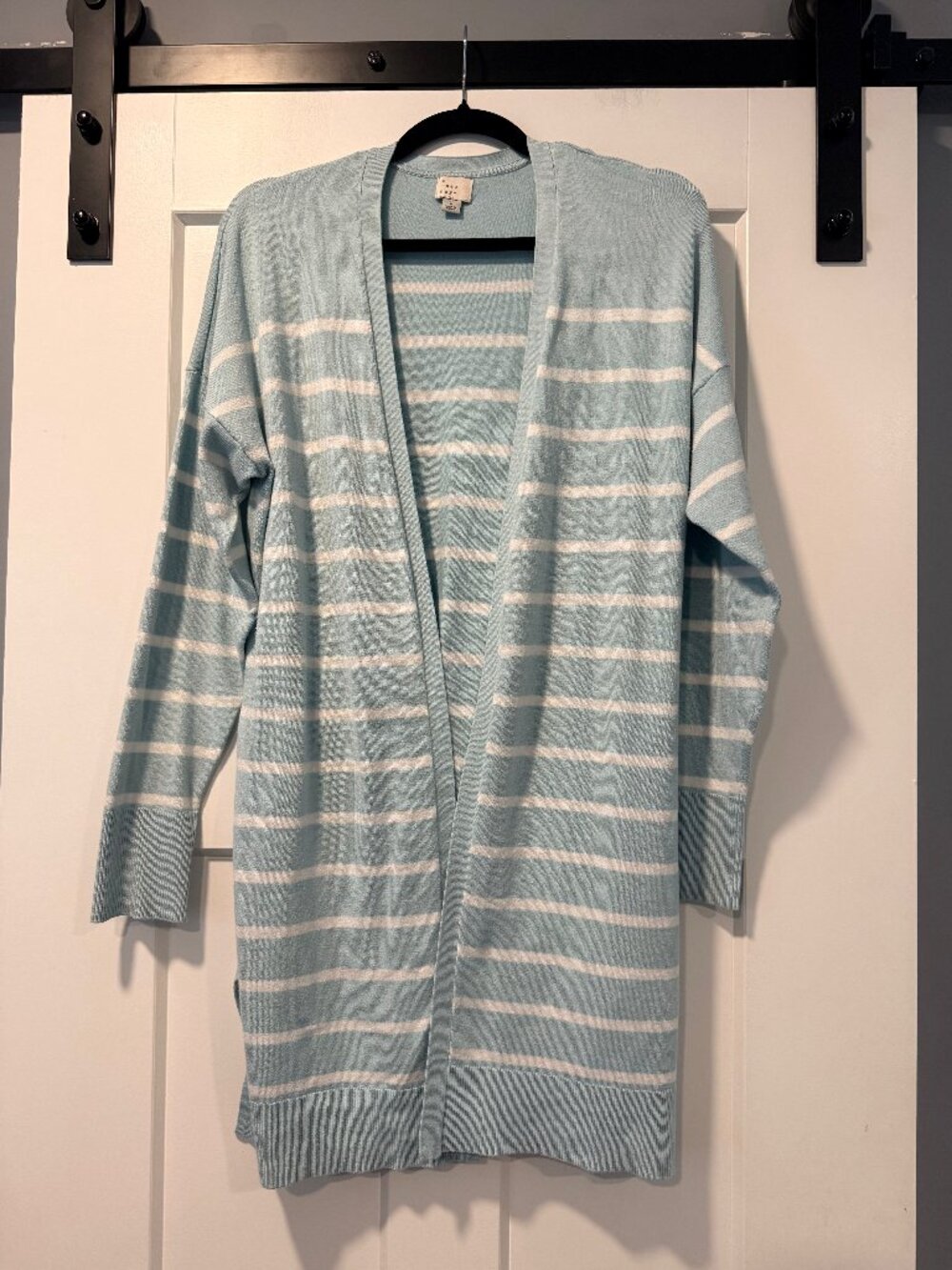 A New Day Light Blue & White Striped Open Lightweight Long Cardigan